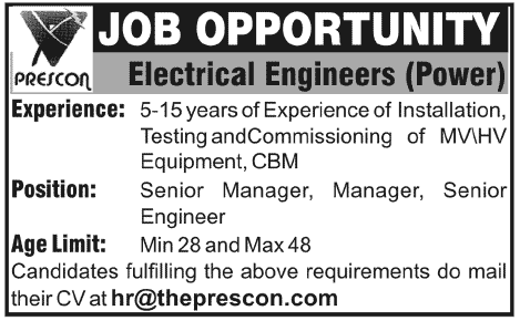 Electrical Engineers (Power) Required