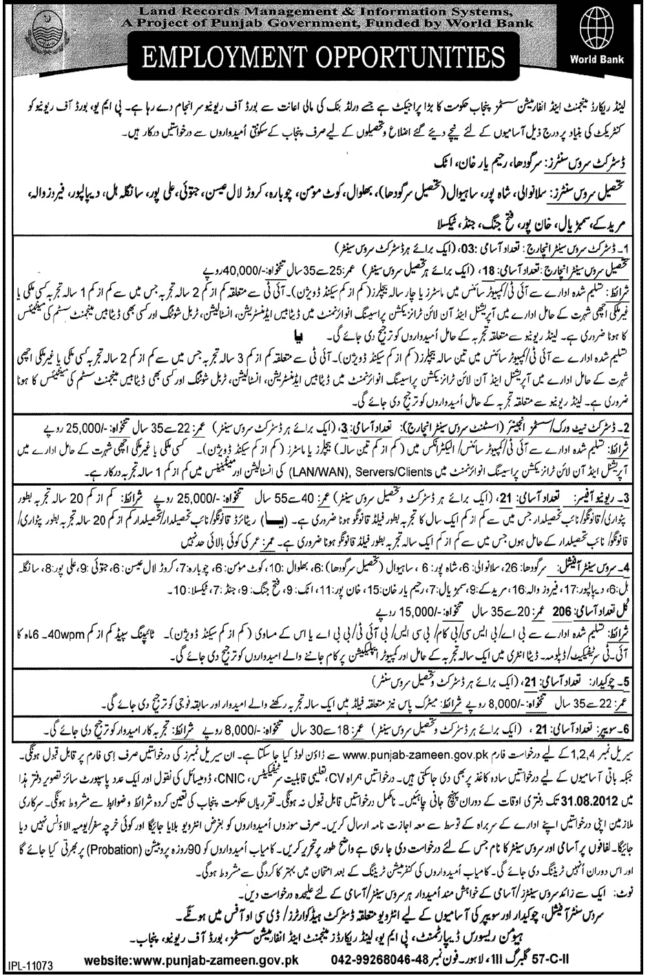 Land Records Management & Information System Punjab Jobs (Government Job)