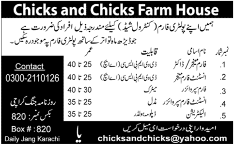 Poultry Farm Staff Required at Chicks and Chicks Farm House