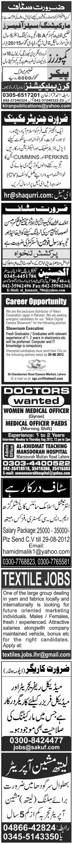 Classified Lahore Jang Misc. Jobs 1