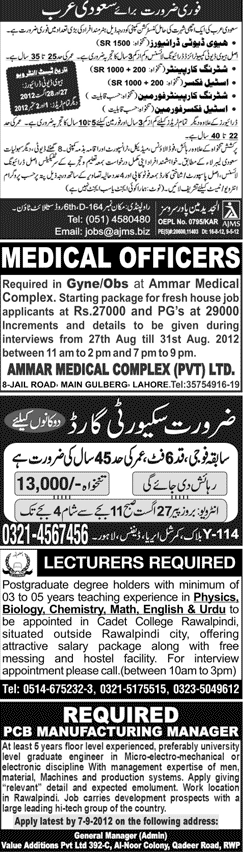 Classified Lahore Jang Misc. Jobs 2