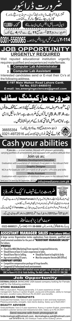 Classified Lahore Jang Misc. Jobs 5