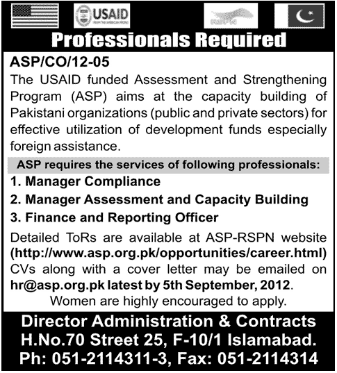 ASP USAID Funded Project Requires Professional Management Staff (UN Jobs) (Government Job)