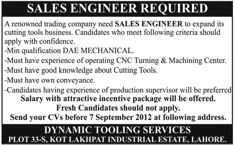 Sales Engineer Requires for a Trading Company