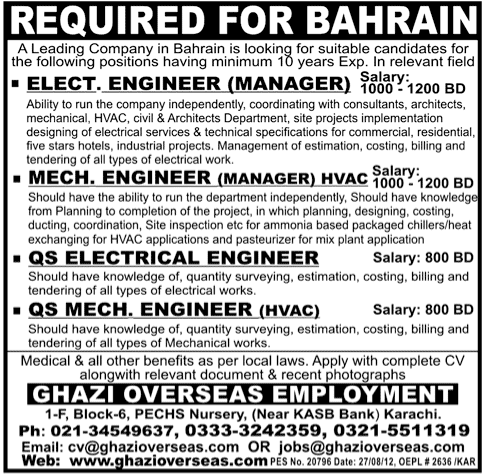 Engineering Staff Required for Bahrain