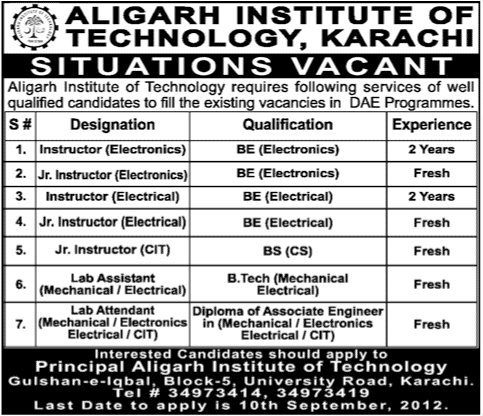 Aligarh Institute of Technology Requires Instructors