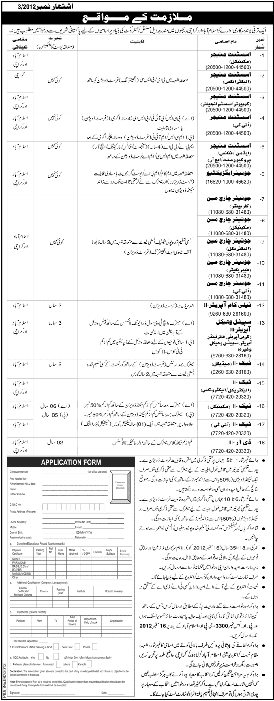 Government Sector Organization Requires Technical and Management Staff (Government Job)