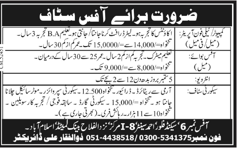 Computer/ Telephone Operator and Security Staff Required