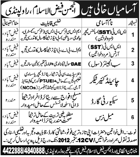 Anjuman-e-Faiz-ul-Islam Rawalpindi Jobs