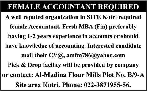 Female Accountant Required by an Organization