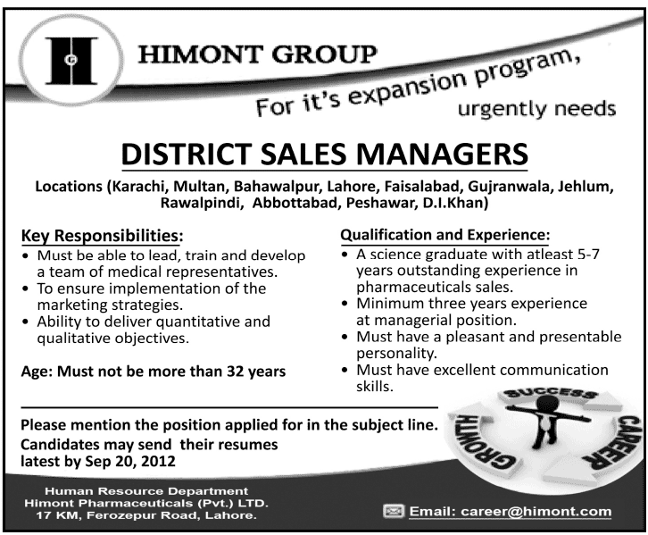 District Sales Managers Required by HIMONT Group