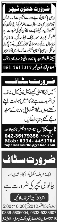 Misc. Jobs in Rawalpindi Jang Classified 2