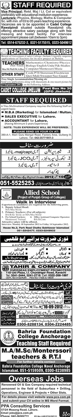 Misc. Jobs in Rawalpindi Jang Classified 5