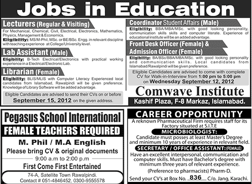 Misc. Jobs in Rawalpindi Jang Classified 6