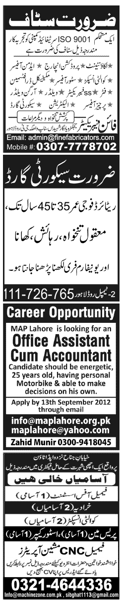 Misc. Jobs in Lahore Jang Classified 2