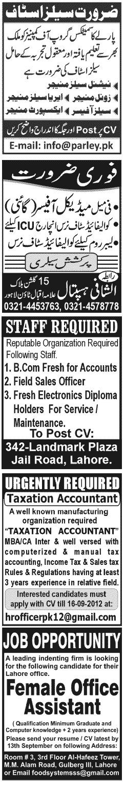 Misc. Jobs in Lahore Jang Classified 5