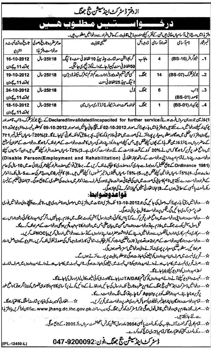Clerical Saff Required at The Office of District & Session Judge (Government Job)