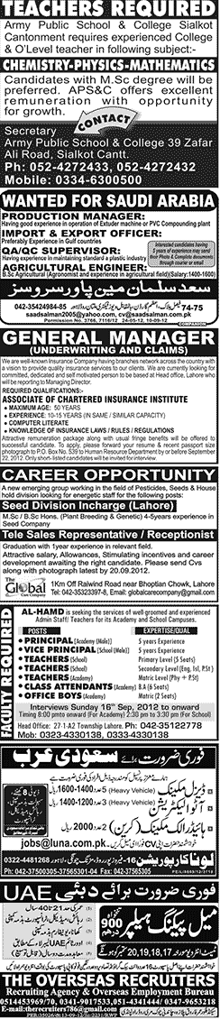 Misc. Jobs in Lahore Jang Classified 2