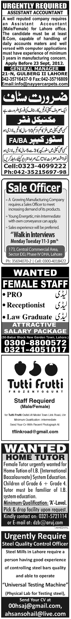 Misc. Jobs in Lahore Jang Classified 6