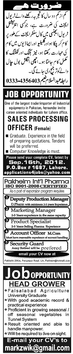 Misc. Jobs in Lahore Jang Classified 7