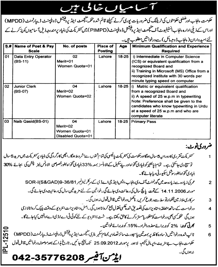 PIMPD Punjab Institute of Management and Professional Development Jobs (Government Job)