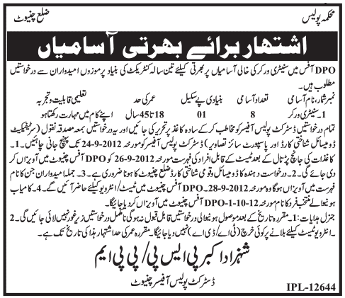 Sanitary Worker Required at DPO Office (Government Job)