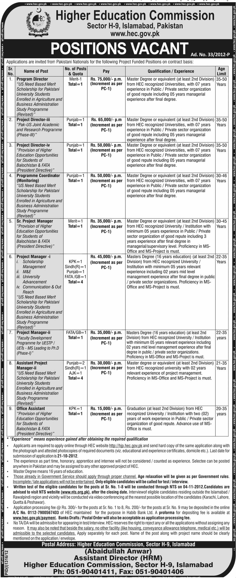 Higher Education Commission HEC Jobs (Government Job)