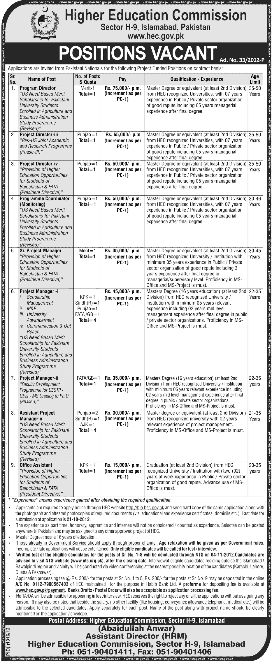 Higher Education Commission HEC Jobs (Government Job)