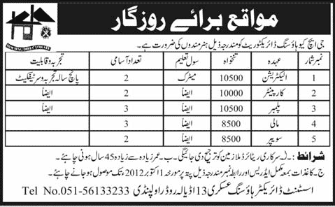 GHQ Housing Directorate Requires Staff