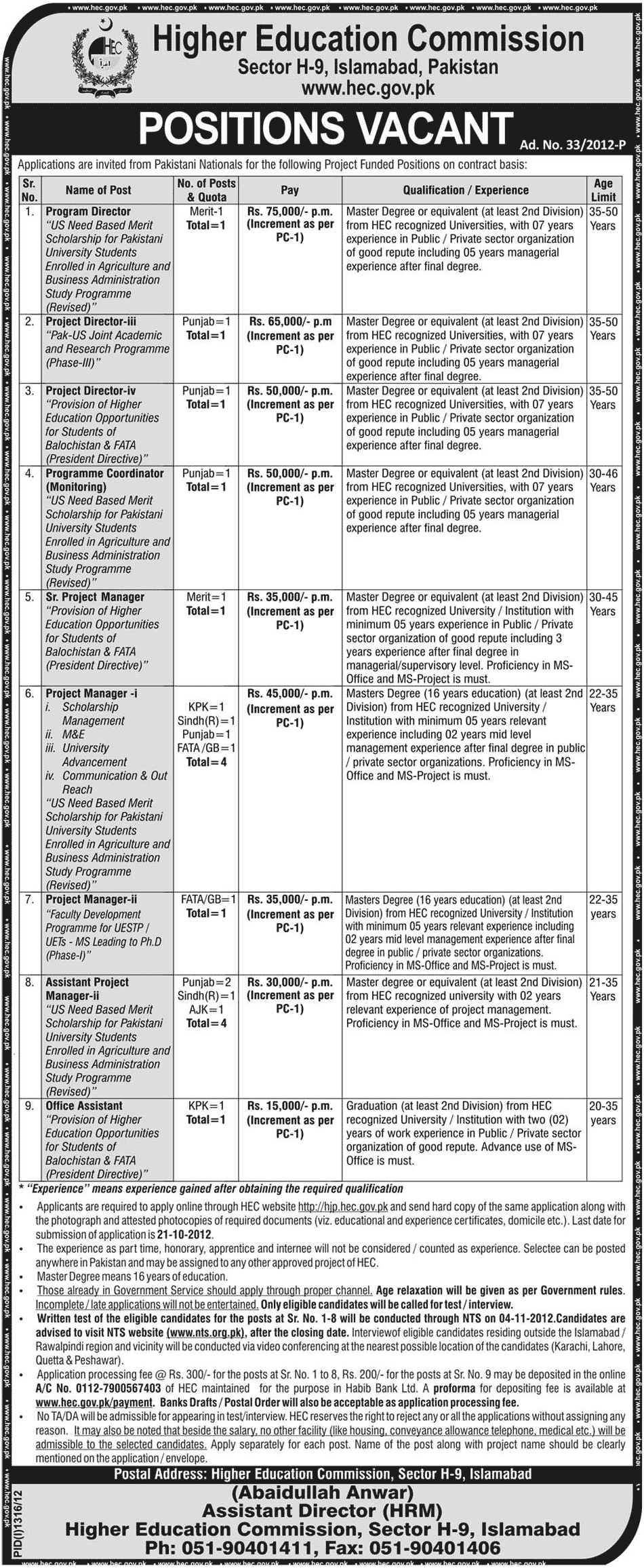 Higher Education Commission HEC Jobs (Government Job)