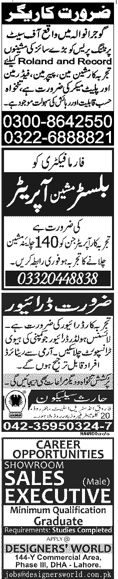 Misc. Jobs in Lahore Jang Classified 3