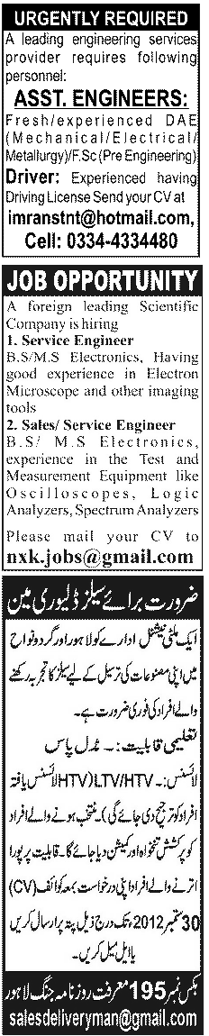 Misc. Jobs in Lahore Jang Classified 4