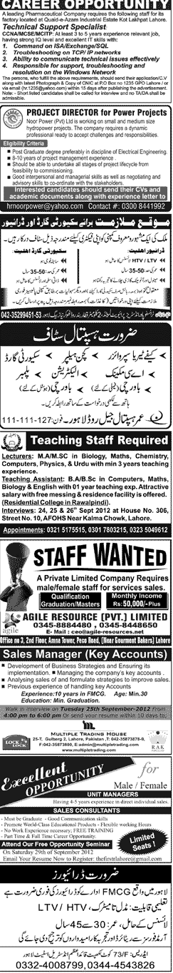 Misc. Jobs in Lahore Jang Classified 6