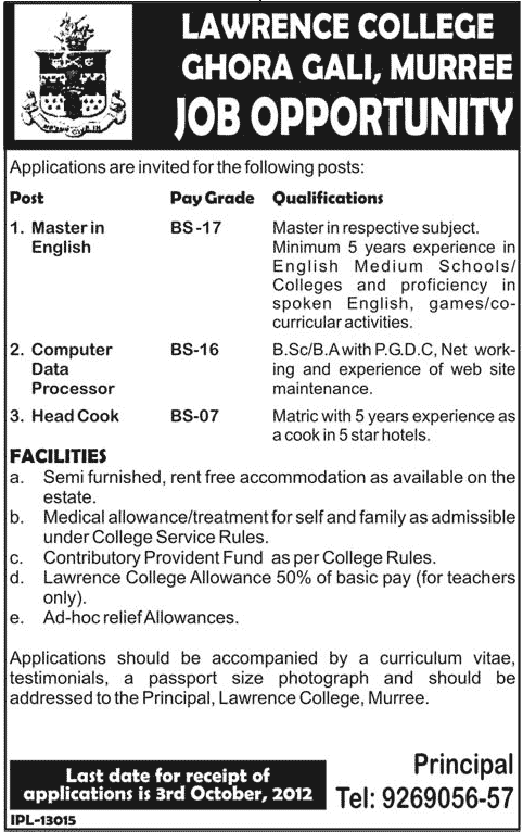 Teaching and Non-Teaching Staff Required at Lawrence College Ghora Gali (Government Job)