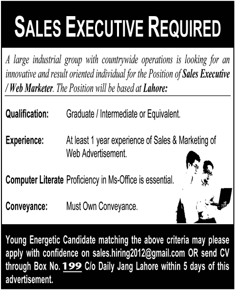 Sales Executive Required by an Industrial Group