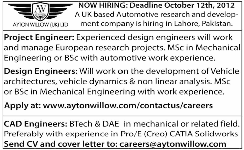 Engineers Required by a UK based Automotive Research and Development Company