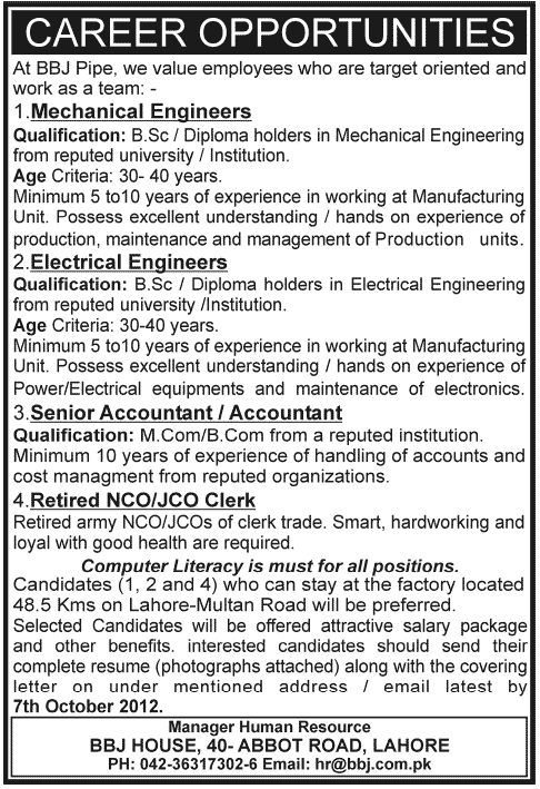 Engineering and Account Staff Required by a Company
