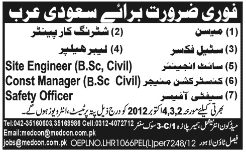 Construction Staff Required for Saudi Arabia