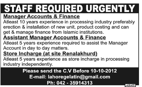 Accounts Management Staff Required
