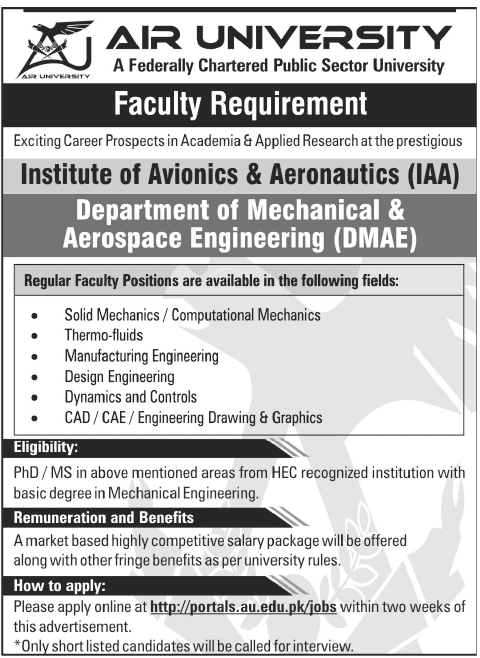 AU Air University Requires Teaching Faculty for Department of Mechanical & Aerospace Engineering