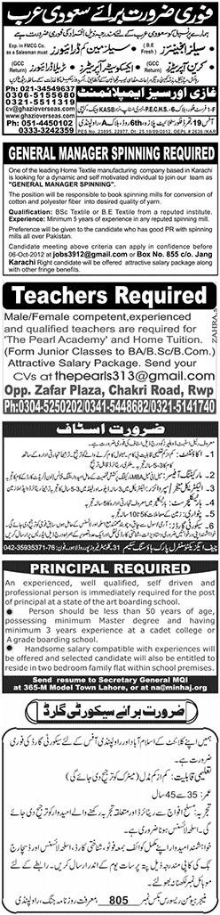 Classified Rawalpindi Jang Misc. Jobs 1