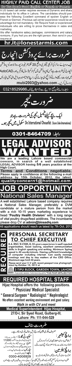 Classified Lahore Jang Misc. Jobs 4