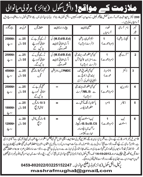 Daanish School Mianwali Requires Teaching and Non-Teaching Staff