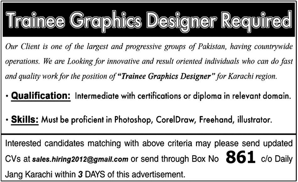 Trainee Graphics Designer Required