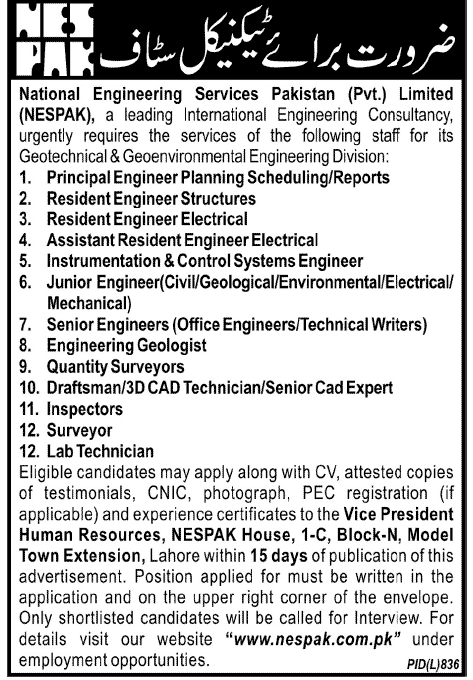 NESPAK Requires Engineering Staff (Government Jobs)