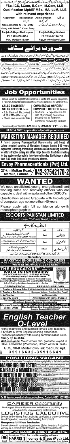 Misc. Jobs in Lahore Jang Classified 1