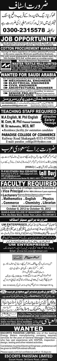 Misc. Jobs in Lahore Jang Classified 2