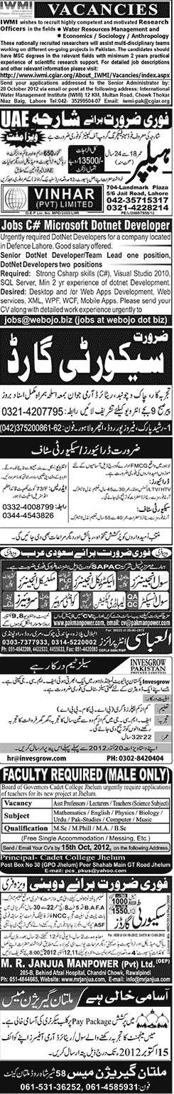 Misc. Jobs in Lahore Jang Classified 3