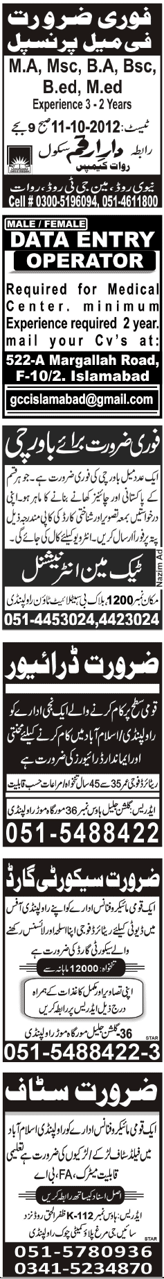 Misc. Jobs in Rawalpindi Jang Classified 1