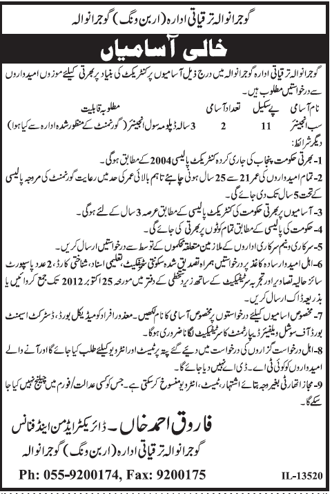 Sub-Engineers Jobs in Gujranwala Development Authority (GDA) (Government Jobs)